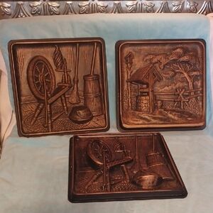 Vintage  Miller Studio 1960's 3D Colonial Bronze And Copper Tone Wall Art Set